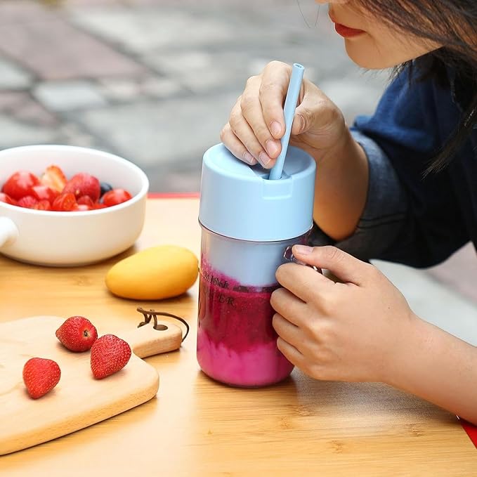 Portable Rechargeable Juicer Blender with Built-in Straw & Glass Cup | Travel Smoothie & Juice Maker