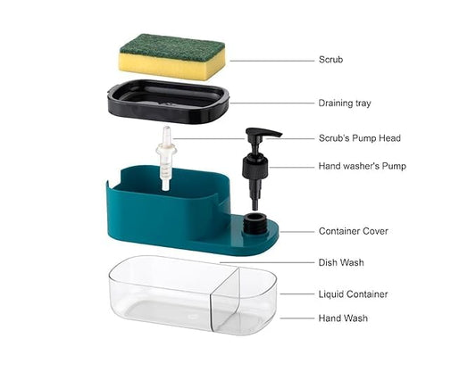 3 in 1 Dish Soap Liquid Dispenser Sponge Holder