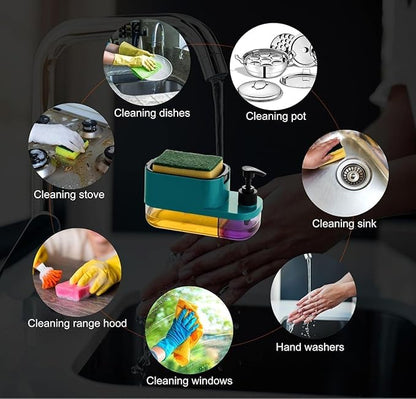 3 in 1 Dish Soap Liquid Dispenser Sponge Holder