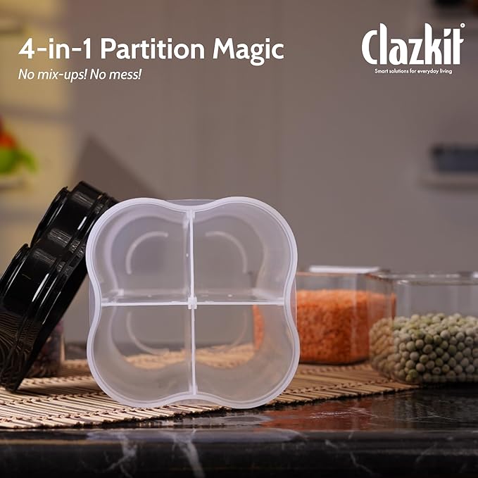 Airtight Transparent Lock Food Storage 4 Section Container Jar for Grocery