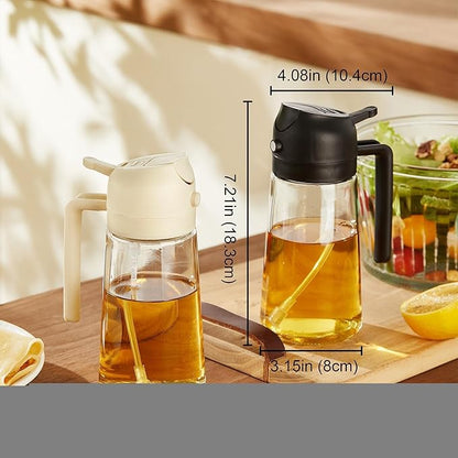 2-in-1 Oil Sprayer & Dispenser Bottle – Premium Glass Oil Bottle with Nozzle
