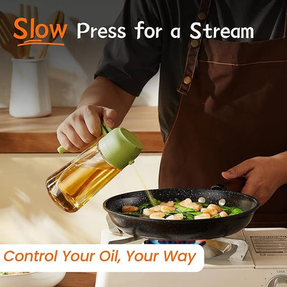 2-in-1 Oil Sprayer & Dispenser Bottle – Premium Glass Oil Bottle with Nozzle