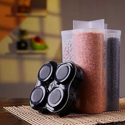 Airtight Transparent Lock Food Storage 4 Section Container Jar for Grocery