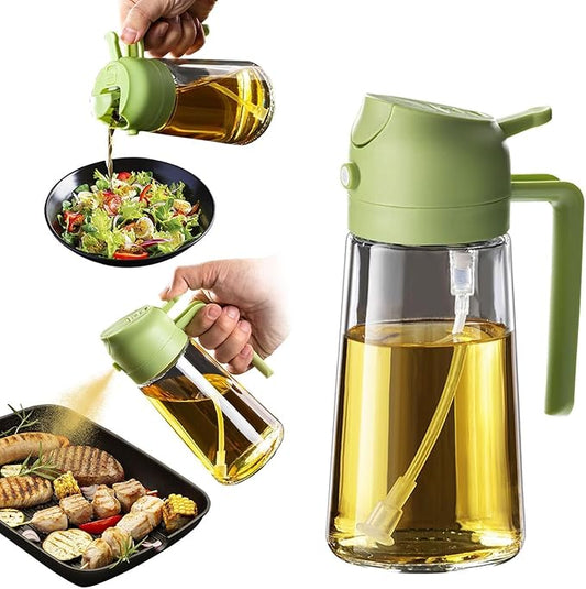 2-in-1 Oil Sprayer & Dispenser Bottle – Premium Glass Oil Bottle with Nozzle