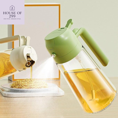 2-in-1 Oil Sprayer & Dispenser Bottle – Premium Glass Oil Bottle with Nozzle